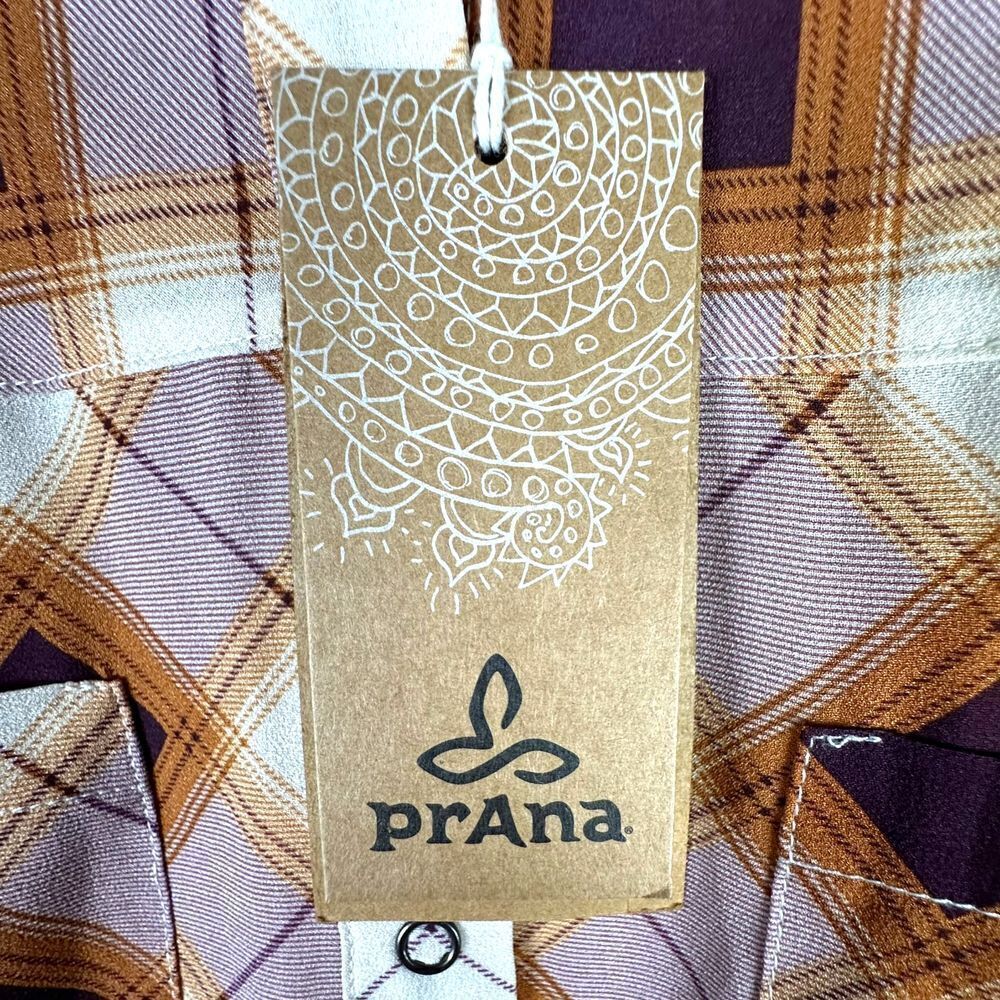 prAna Flint Maxi Shirt Plaid‎ Dark Umber Women's sz Large NWT Flowy Sheer Tunic - Picture 5 of 7